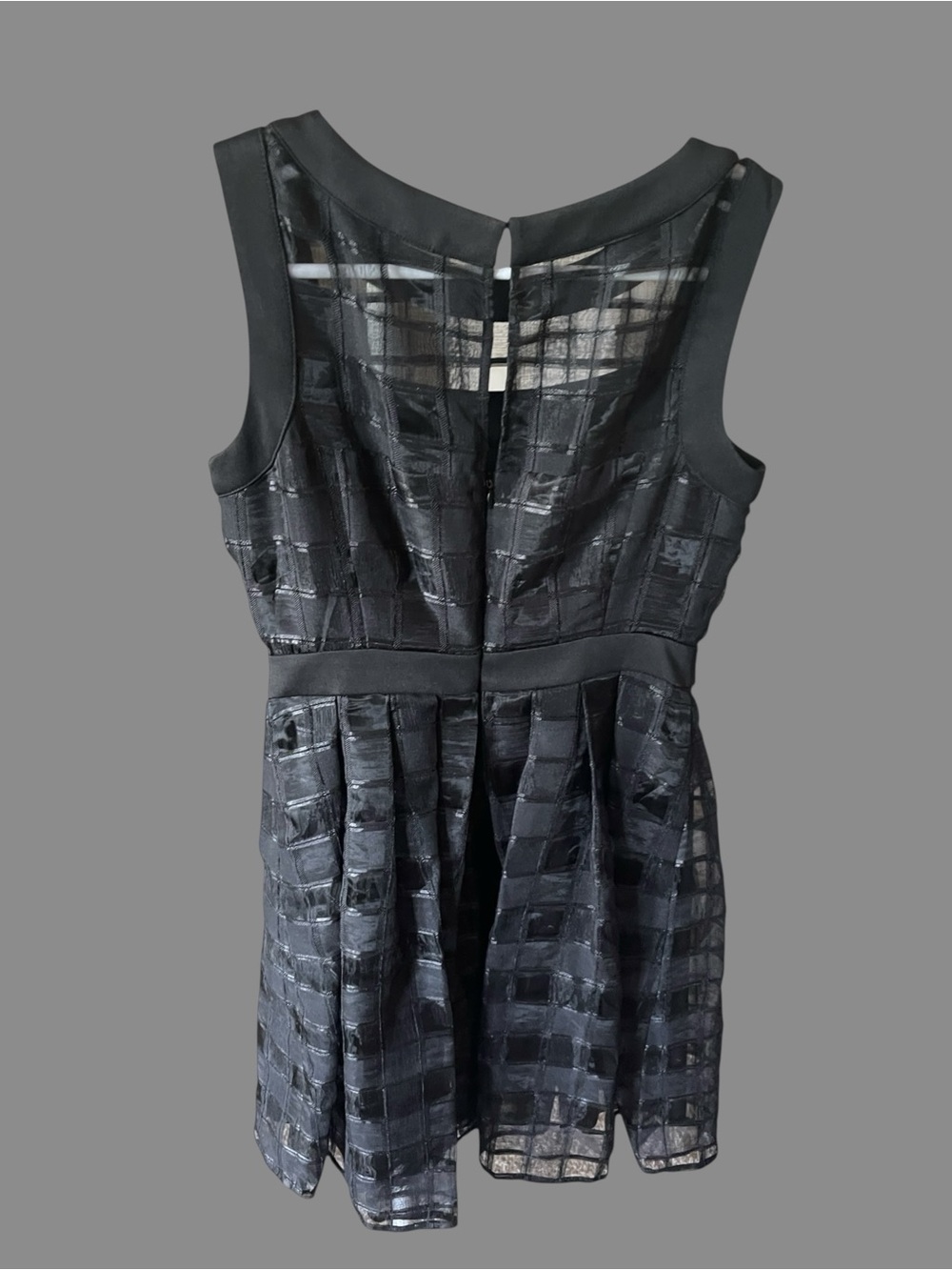 Ellen Tracy Black Sleeveless Sheer-Check Fit & Flare Dress - Picture 2 of 7